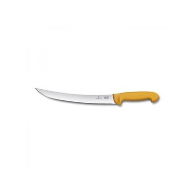 Prerážací nôž Victorinox Swibo s 26 cm dlhou tuhou čepeľou a ergonomickou žltou polypropylénovou rukoväťou.