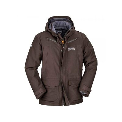 Pánska zimná bunda Merkel Gear Expedition Winter s kapucňou a množstvom vreciek, vhodná do extrémne chladného počasia.