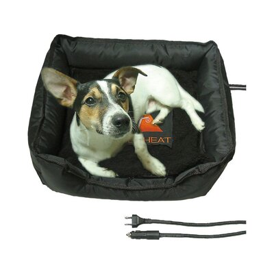 Vyhrievaný vankúš pre domáce zvieratá Alpenheat Fire-PetCushion s malým psom vo vnútri a elektrickým káblom na pripojenie.