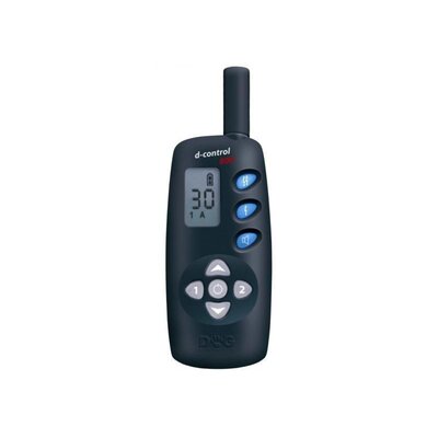 Vysielač d-control 610 s podsvieteným displejom a tlačidlami pre ovládanie funkcií zvuku a elektrických impulzov. Vhodný pre všetky plemená psov a profesionálny výcvik, s dosahom až 600 metrov.