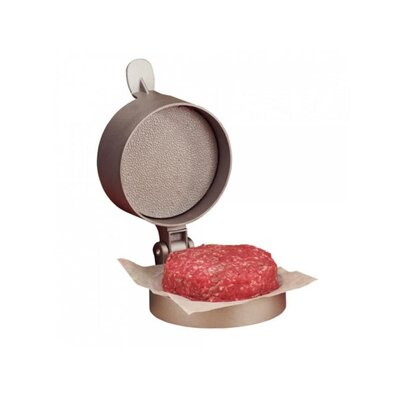 Lis na hamburgery Eurohunt s nepriľnavým povrchom a nastaviteľnou výškou, vyrobený z odolného hliníka, s mletým mäsom na tvarovacom podstavci.