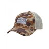 Šiltovka Merkel Gear Camo Mesh s hnedo-béžovým maskovacím vzorom, sieťovanou zadnou časťou a logom Merkel Gear na prednej strane.
